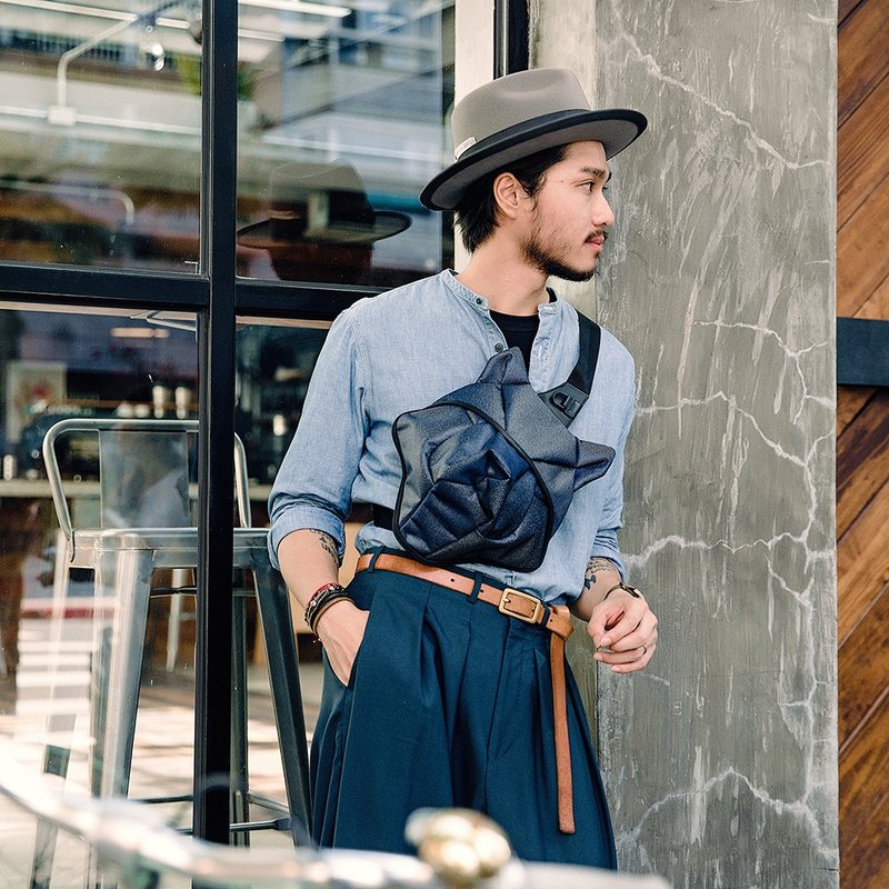 ORIBAGU 折纸包_丹宁野狼斜肩包 - 侧背包/斜挎包 - 聚酯纤维 蓝色