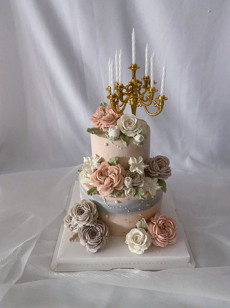 【定制化】双层烛台韩式裱花蛋糕(限自取) - 蛋糕/甜点 - 新鲜食材 