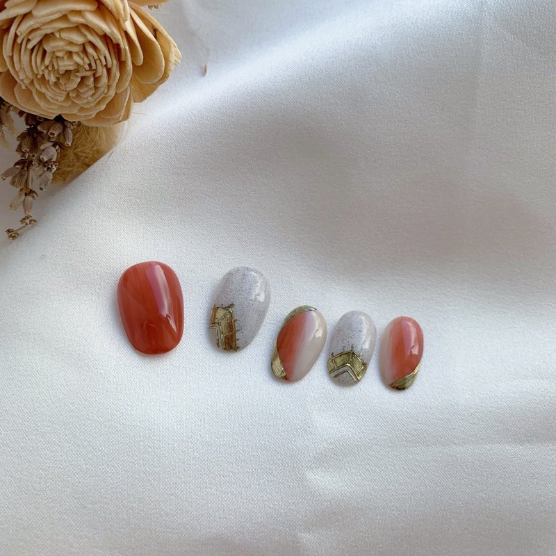 Light you up 复古画框-砖红指甲贴片/穿戴甲/订制美 NA 53 - 指甲油/指甲贴 - 其他材质 红色