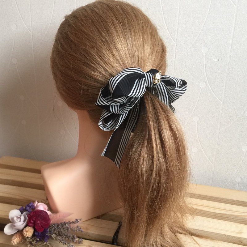 黑 多层条纹雪纺立体蝴蝶结香蕉夹~发夹 仙女夹 发圈 发束 - 发饰 - 其他材质 黑色