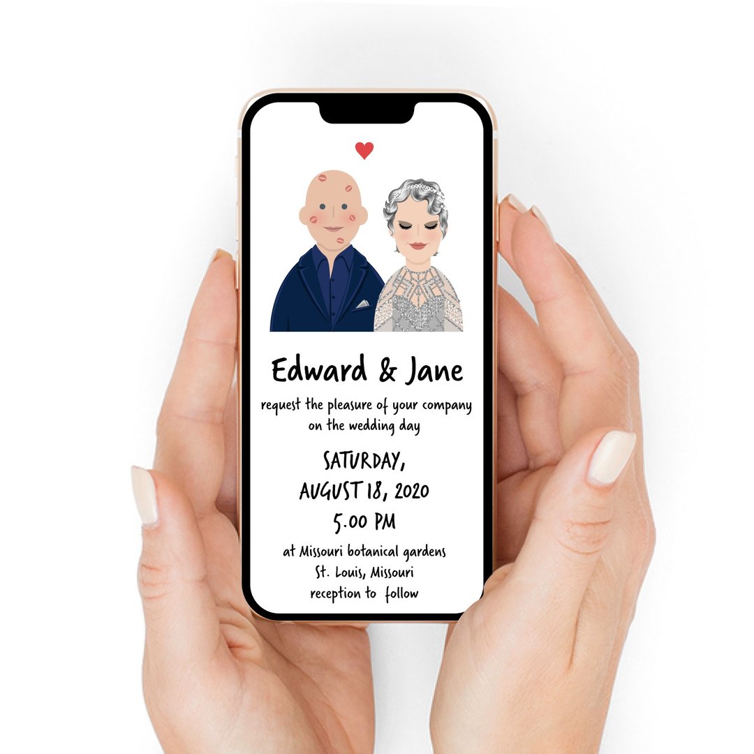 Cartoon wedding invitation. Digital portrait wedding invitation card design. - 电子喜帖/贺卡/邀请函 - 其他材质 