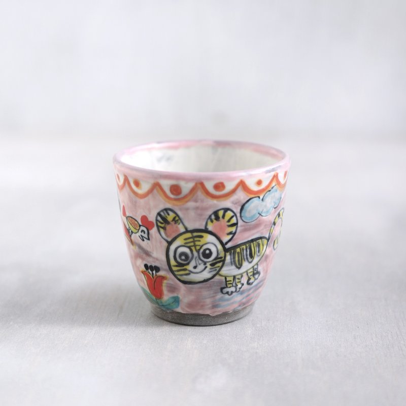 Walking tiger colored picture cup / red tulip - 其他杯子 - 陶 红色