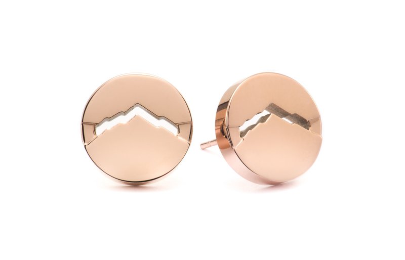 山-旅 l 精钢耳环Classic M Round Rose - 耳环/耳夹 - 其他材质 粉红色