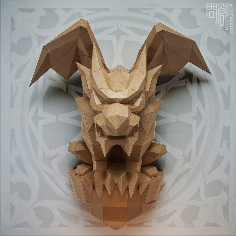 问创设计 DIY手作3D纸模型 神秘 石像 鬼 奇幻系列 - 石像鬼壁饰 - 摆饰 - 纸 卡其色