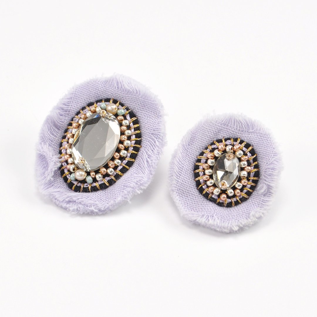 new old stock, statement flower earrings, pink earrings,  No.9 - 耳环/耳夹 - 棉．麻 紫色