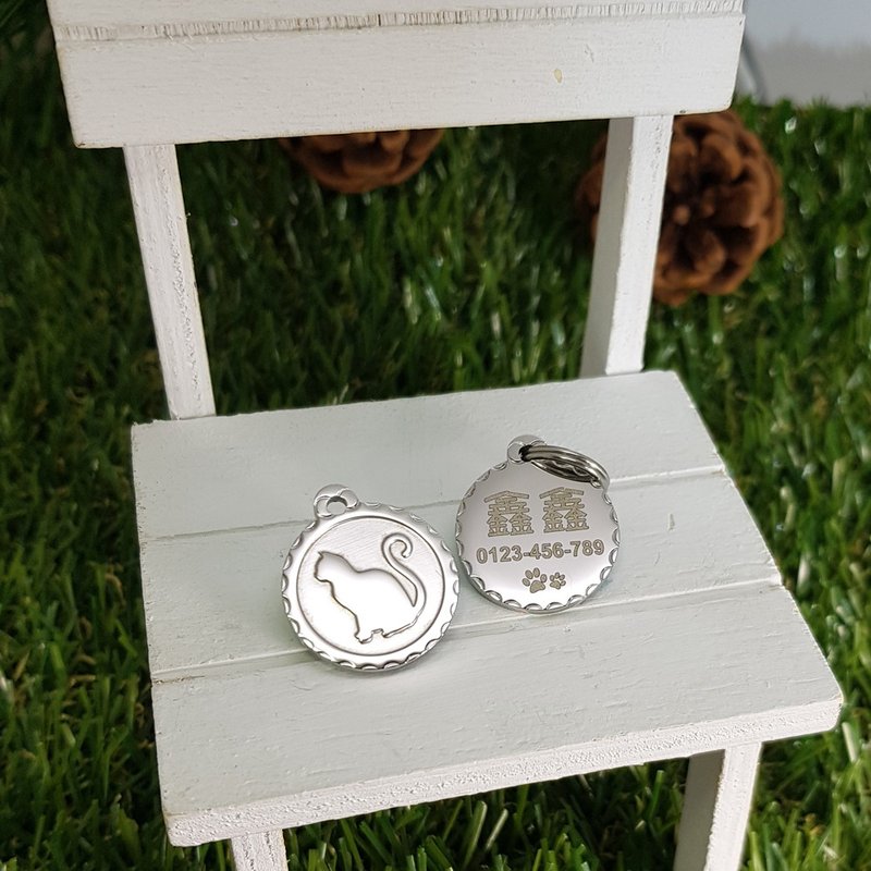 【FulgorJewel】项圈胸背宠物姓名牌 免费刻字 不锈钢 花边单猫 - 项圈/牵绳 - 不锈钢 银色