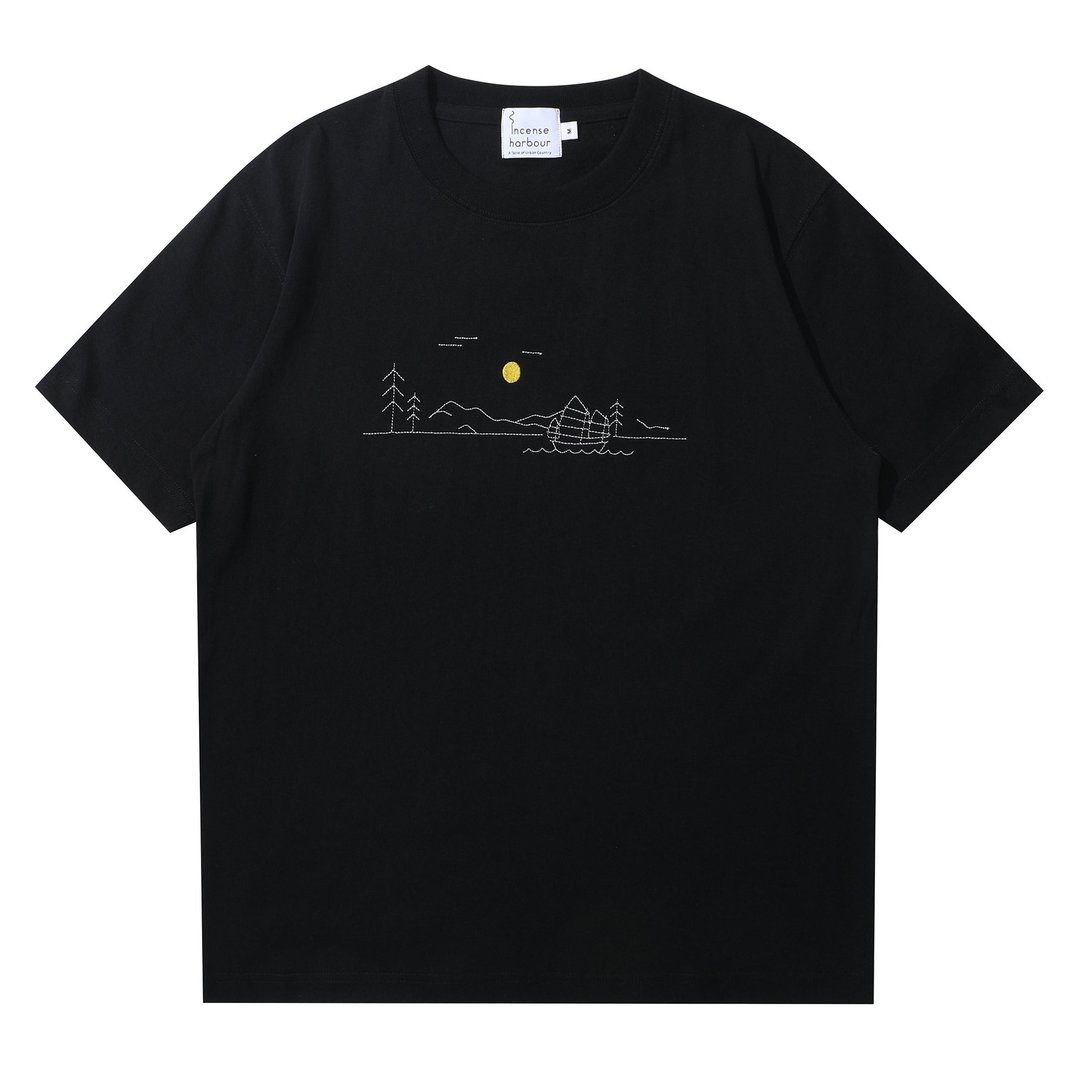 Incense Harbour 美国纯棉 午夜海港图案 无缝T-shirt T恤-黑色 - 中性连帽卫衣/T 恤 - 棉 黑色