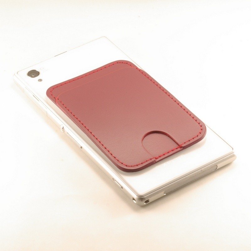 简约植鞣卡套  酒红色 背贴手机-定制化烙印 - 名片夹/名片盒 - 真皮 红色