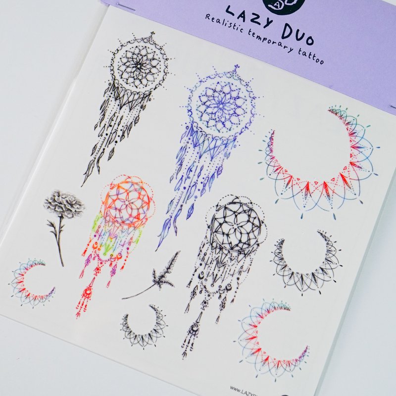 手绘水彩纹身贴纸迷你小捕梦网刺青简约浪漫甜美粉紫粉红月亮星球 - 纹身贴 - 纸 粉红色