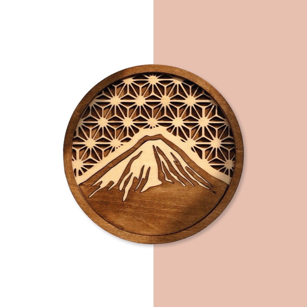 通花图案系列 - 富士山杯垫 - 杯垫 - 木头 