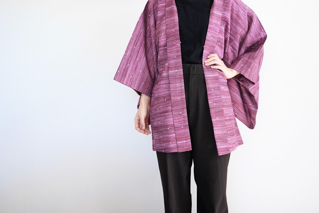 Japanese KIMONO, purple kimono, haori, authentic kimono, traditional kimono - 女装休闲/机能外套 - 聚酯纤维 紫色
