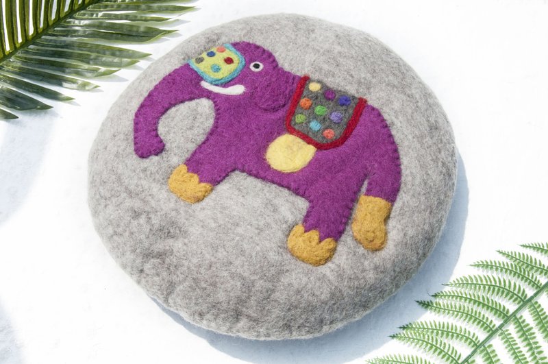 手工羊毛毡椅垫 抱枕 羊毛毡坐垫 羊毛毡靠枕-热带雨林动物大象 - 枕头/抱枕 - 羊毛 多色