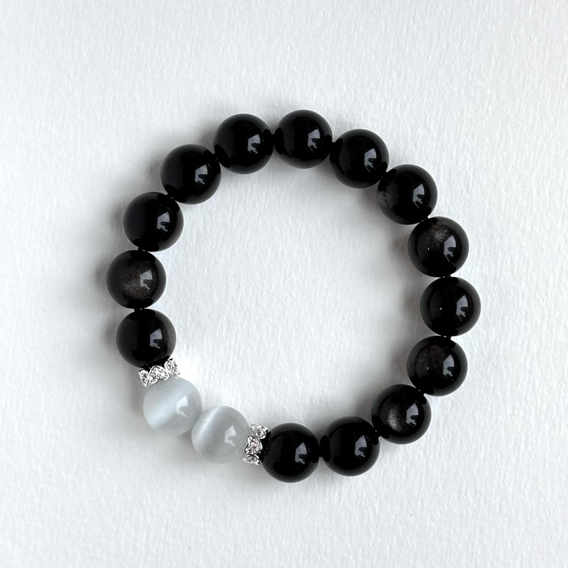 银曜石 | 白猫眼 镀银手链手串 抵挡负能量 辟邪化煞 防小人 - 手链/手环 - 半宝石 银色