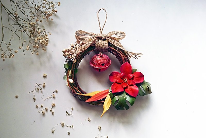 圣诞藤环/森系皮革挂饰-柔红 - 吊饰 - 真皮 