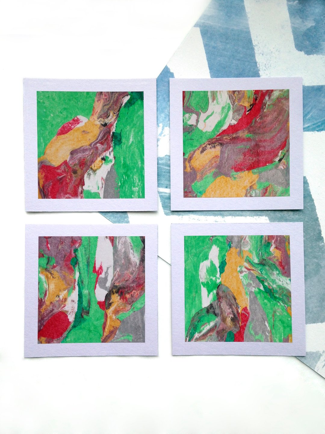 Abstract painting. Set of 4 little abstract paintings. Abstract landscape. - 海报/装饰画/版画 - 纸 绿色