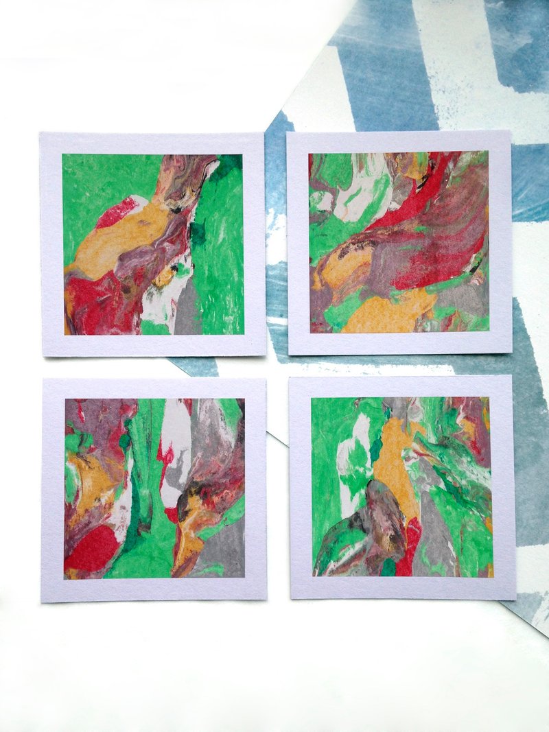 Abstract painting. Set of 4 little abstract paintings. Abstract landscape. - 海报/装饰画/版画 - 纸 绿色