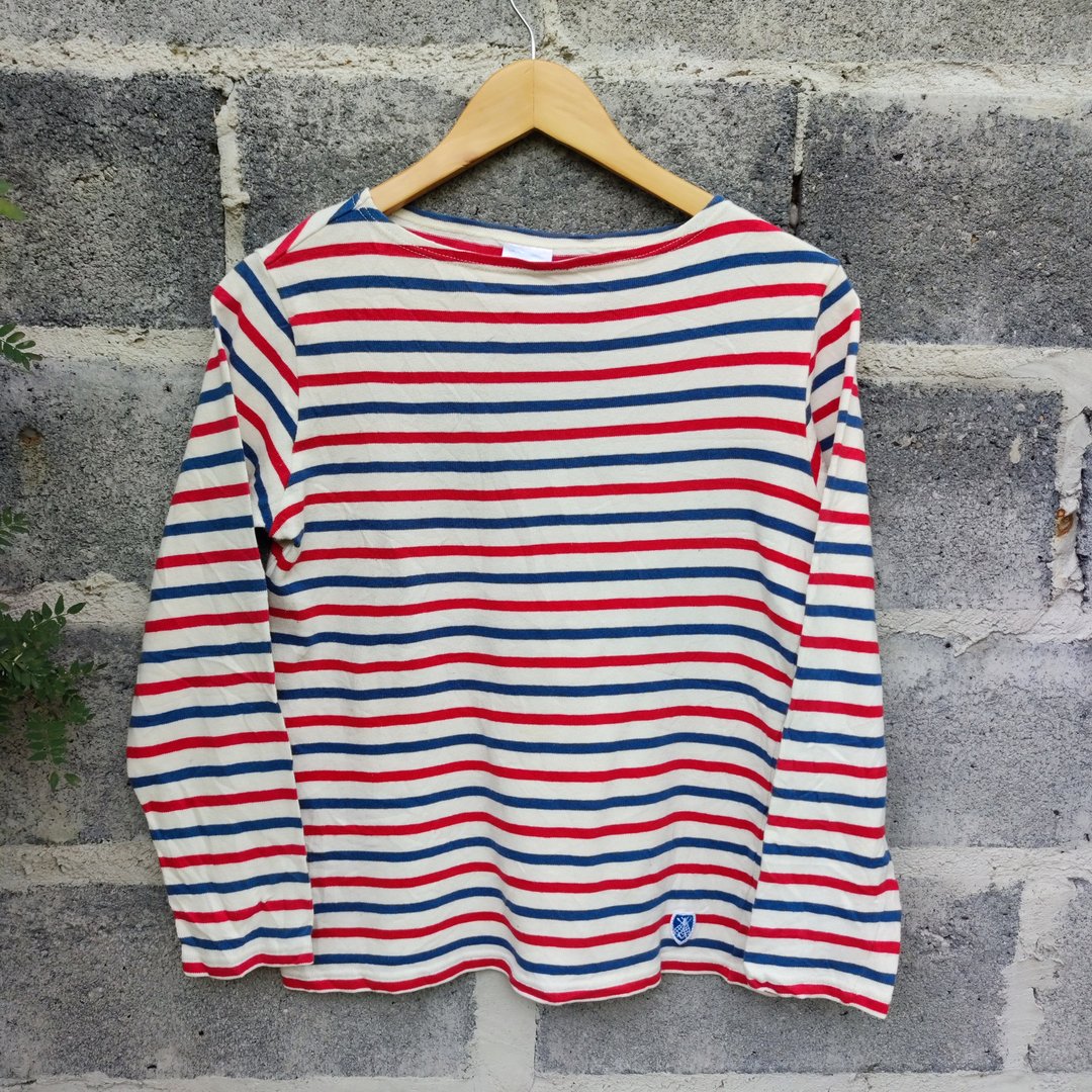 Vintage Orcival Made in France Striped Designer T- shirt - 男装上衣/T 恤 - 棉．麻 白色