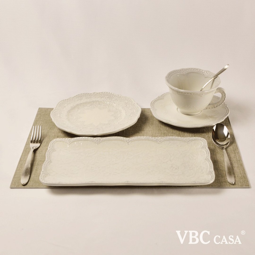 【优惠套组】意大利VBC casa-手工浮雕蕾丝系列单人早午餐7件组 - 盘子/餐盘/盘架 - 陶 多色
