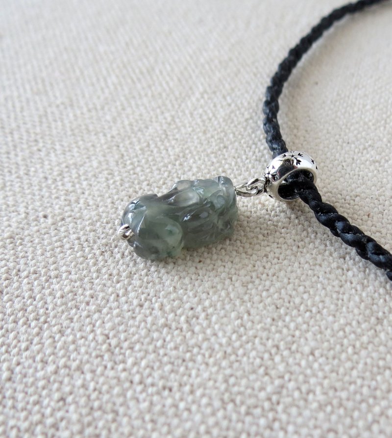 本命年【招财貔貅】冰乌鸡翡翠蚕丝蜡线项链CH07【四股编】招财 - 锁骨链 - 宝石 黑色