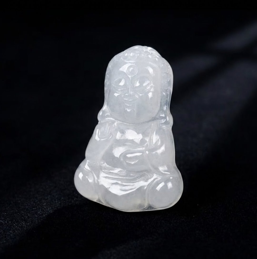 冰种翡翠精雕宝宝佛 | 天然缅甸玉翡翠A货 | 送礼 - 吊饰 - 玉石 透明