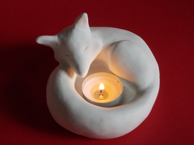 圣诞礼物/狐狸烛台 /扩香石.石膏 蜡烛.交换礼物 - 香薰/精油/线香 - 其他材质 白色