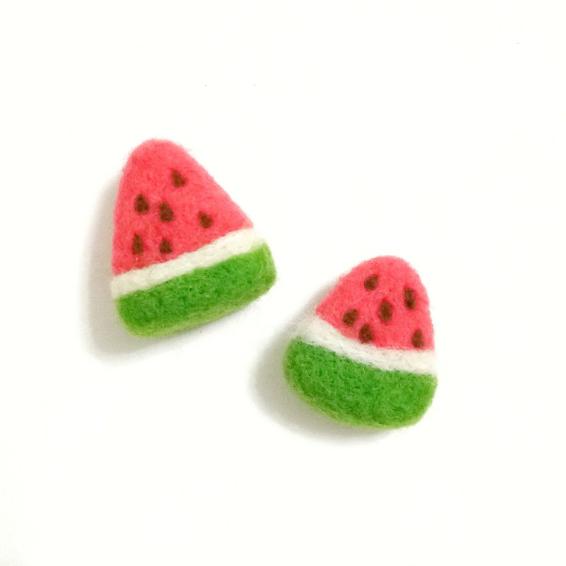清凉可口西瓜-单边羊毛毡耳环 - 耳环/耳夹 - 羊毛 红色