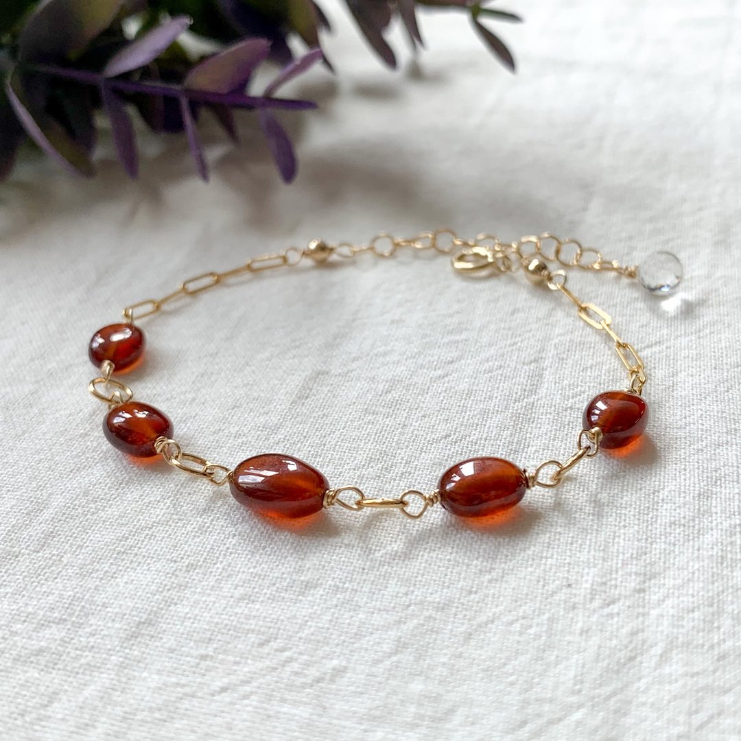 14kgf Hessonite Garnet Station Bracelet - 手链/手环 - 半宝石 咖啡色