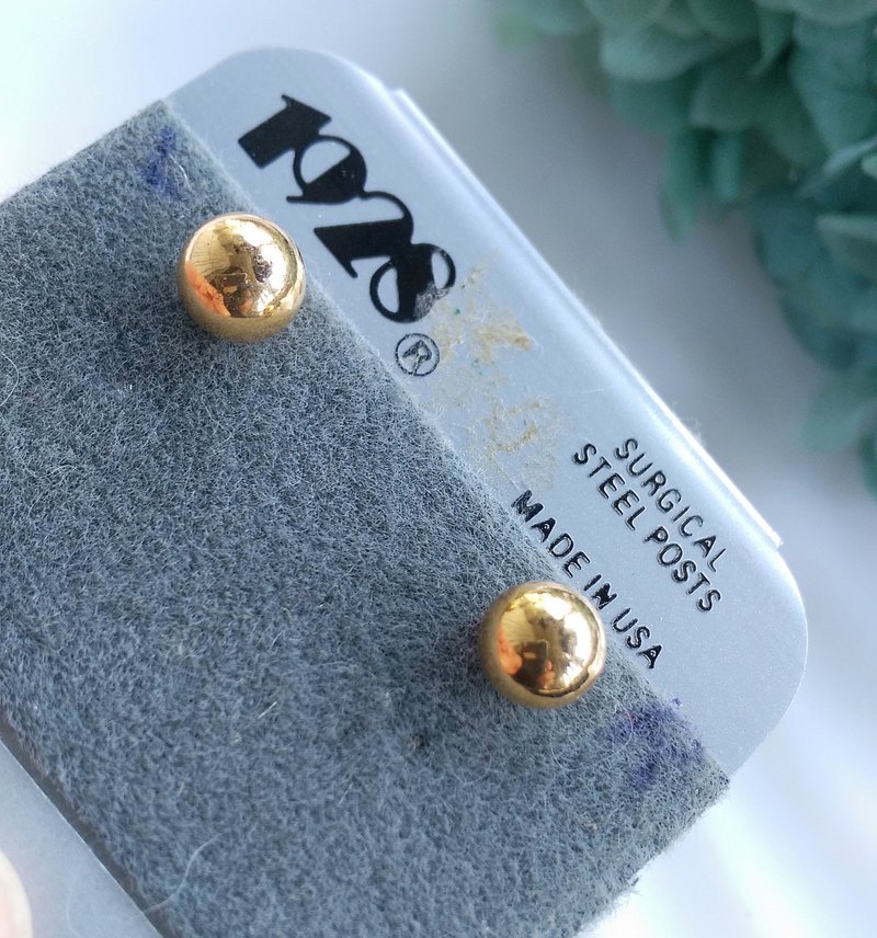 Vintage Jewelry 西洋古董饰品 小巧 1928 金色调 简约  针式耳环 - 耳环/耳夹 - 其他金属 透明