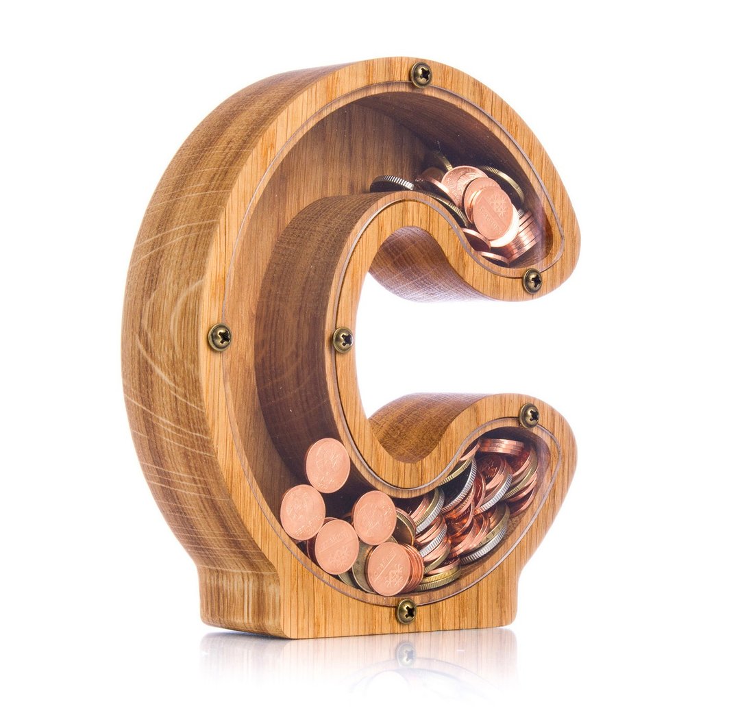 Personalized baby boy piggy bank LETTER Wooden coin bank Grandchild - 储蓄罐 - 木头 