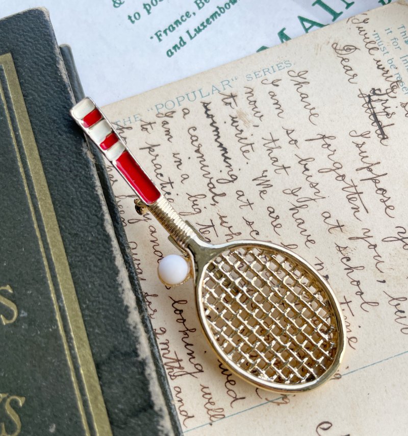 B191 Vintage 球拍 金色 网球 羽球别针 胸针 Gerry's B191 - 胸针 - 其他金属 金色