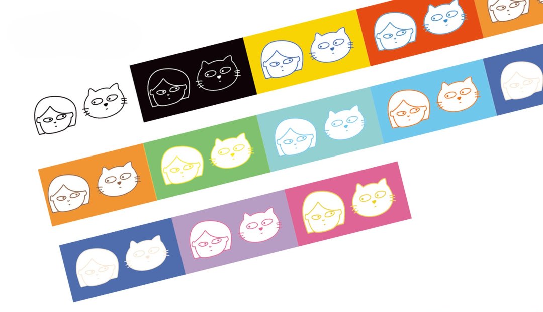 大眼瞪小眼 わたし と ねこ の 日常まんが 素材 和紙膠帶 5米卷 - 纸胶带 - 其他材质 多色