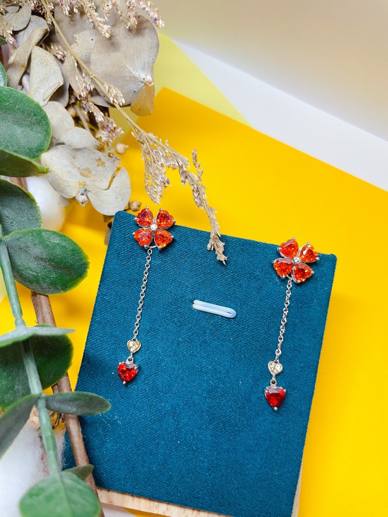 S925纯银天然橙色石榴石加黄宝石耳环 - 耳环/耳夹 - 半宝石 橘色