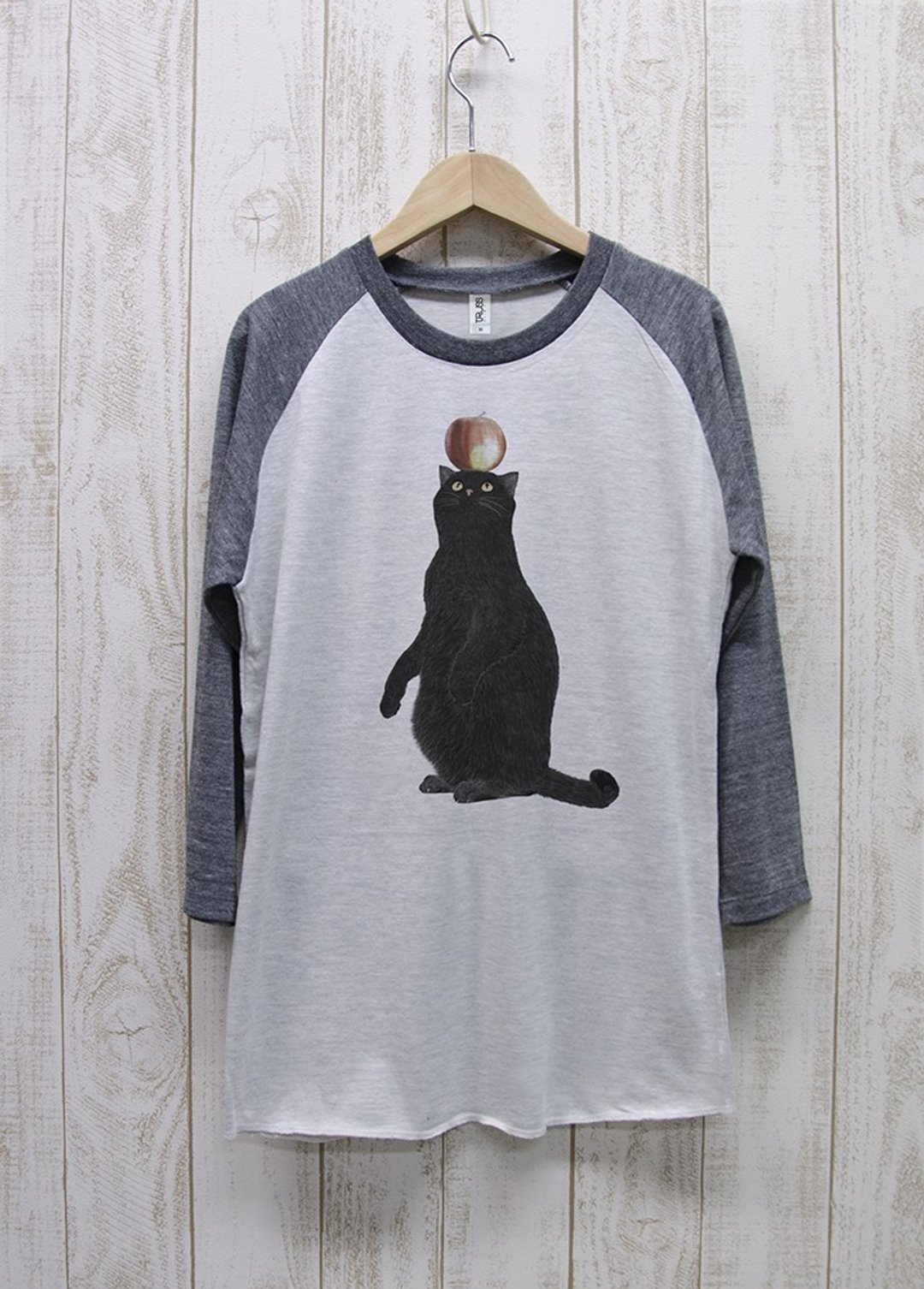 Nokke Kuroneko Tee Lagran Three-Quarter Sleeve Apple Heather White x Heather Black / R003-R-HWH - 中性连帽卫衣/T 恤 - 棉 白色
