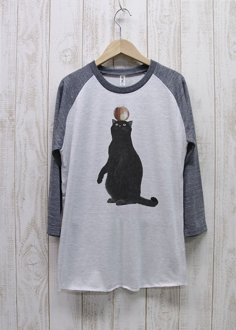 Nokke Kuroneko Tee Lagran Three-Quarter Sleeve Apple Heather White x Heather Black / R003-R-HWH - 中性连帽卫衣/T 恤 - 棉．麻 白色