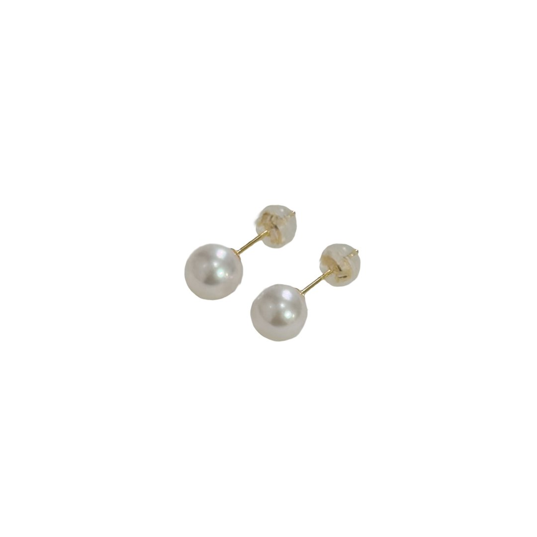 单颗珍珠耳环 6-6.5毫米 Akoya 珍珠 纯珍珠 钉式耳环 日本制 - 耳环/耳夹 - 珍珠 白色