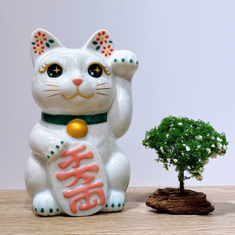【京烧雅缘】日本清水烧招财猫 | 花结晶 白 千万両 左 - 摆饰 - 瓷 白色