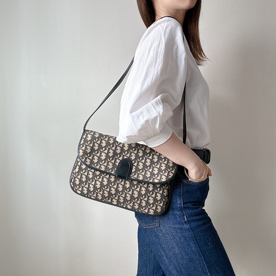 中古美品 Christian Dior Oblique 单肩包 - 侧背包/斜挎包 - 棉 黑色
