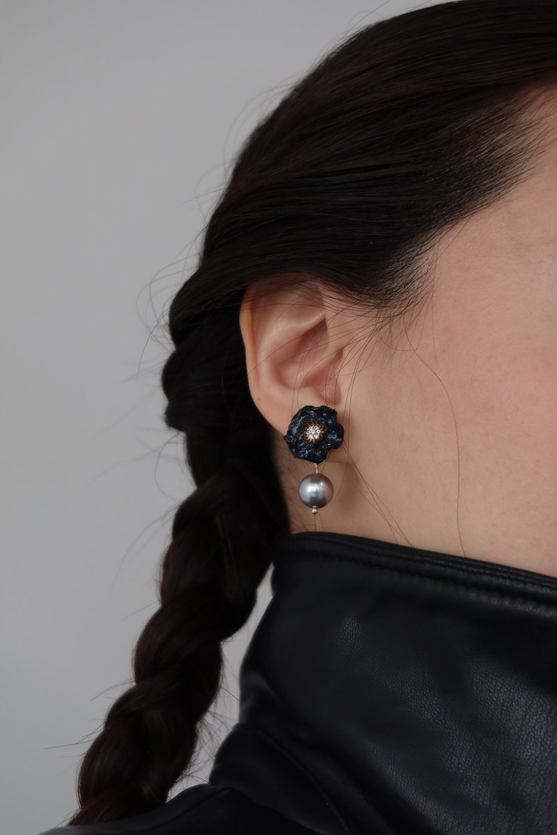 寒梅不凋耳环\经典款 925银针 夹式耳环 耳夹 花 可爱 情人节礼物 - 耳环/耳夹 - 其他材质 蓝色