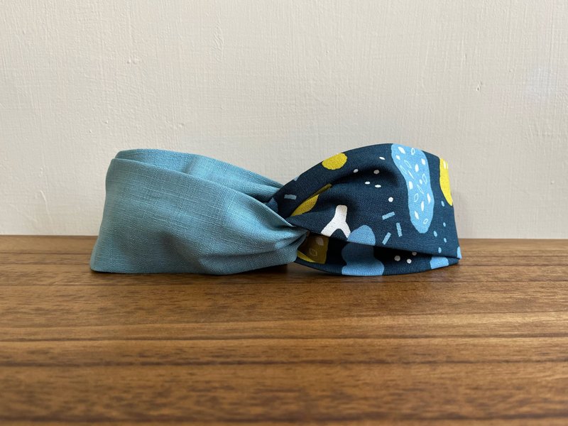 双拼发带 / 蓝童话小树 - 湖水蓝 - 发带/发箍 - 棉．麻 蓝色