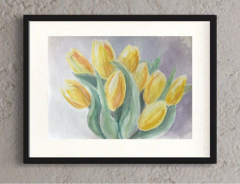 黄色郁金香原创水彩画花卉现代绘画墙艺术 - 墙贴/壁贴 - 其他材质 黄色