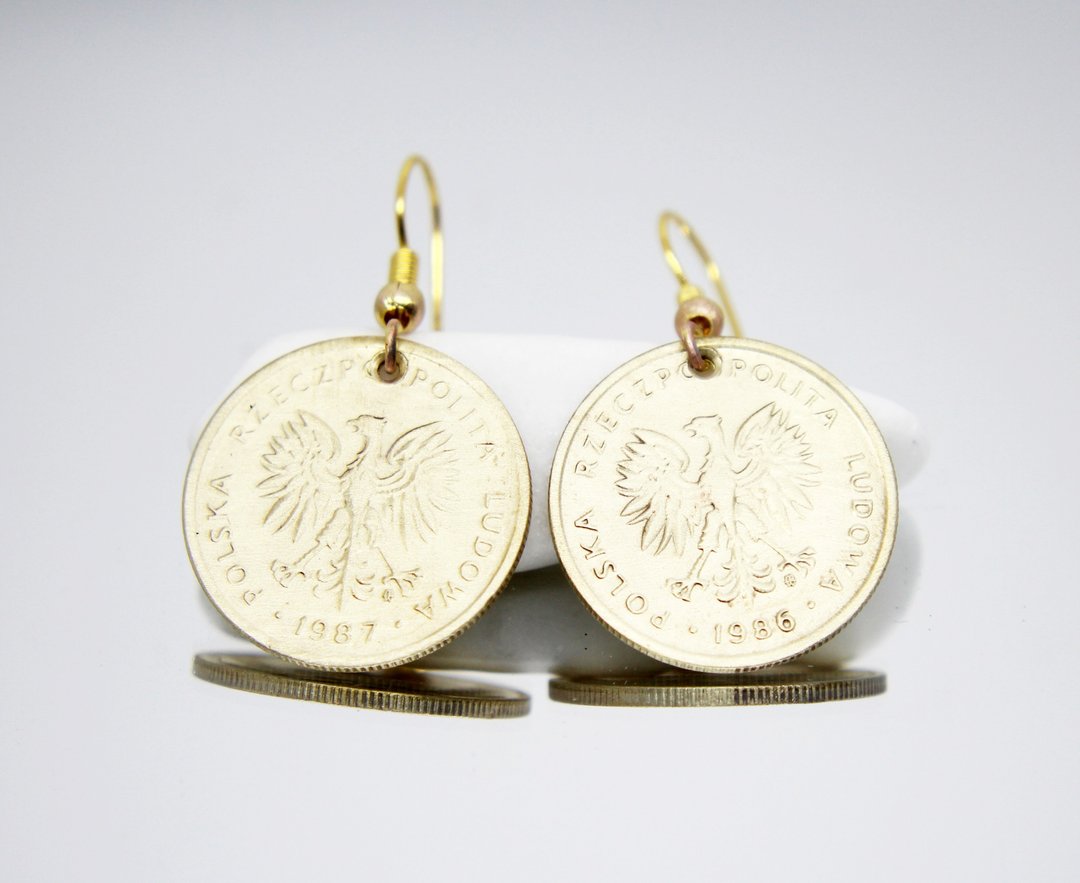 Coin Hoop Earrings Coin Drop Earrings Mini Coin Earrings Tiny Coin Earrings - 耳环/耳夹 - 其他金属 