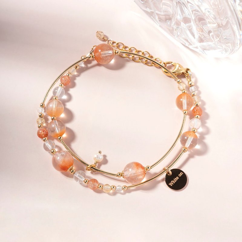 聚宝盆红兔毛白水晶太阳石14K包金双圈手链 礼物 - 手链/手环 - 水晶 红色