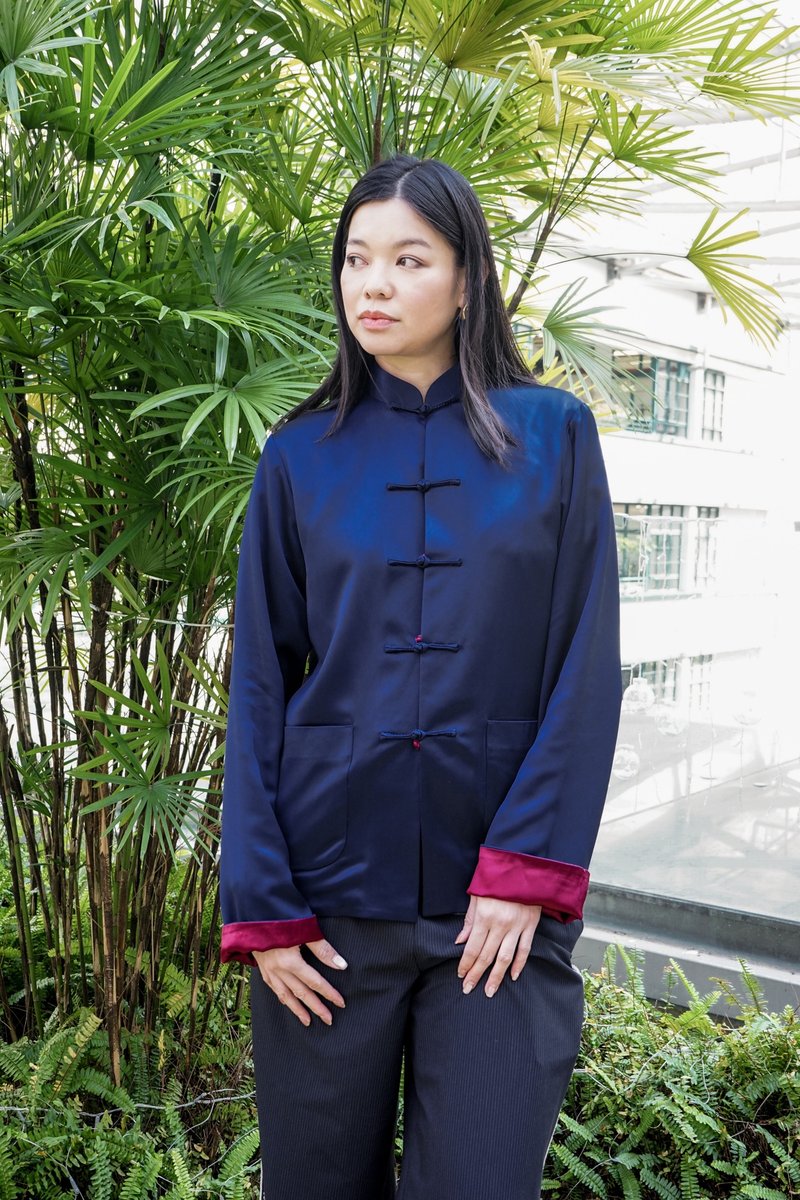 中式双面唐装褛(浅蓝色/粉红色)|香港设计|休闲|经典|撞色 - 旗袍 - 聚酯纤维 