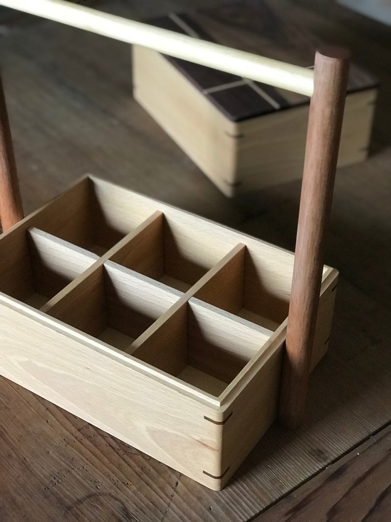 有礼木提盒(单层)+6格活动隔板 - 便当盒/饭盒 - 木头 