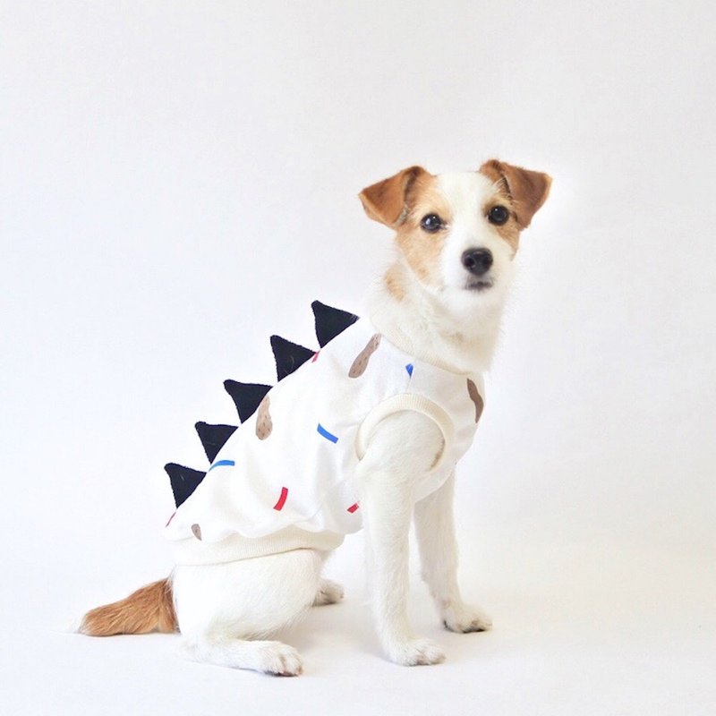 Cool-feel Materials Dog Shirt / Dino dog "Peanuts" - 衣/帽 - 棉．麻 白色