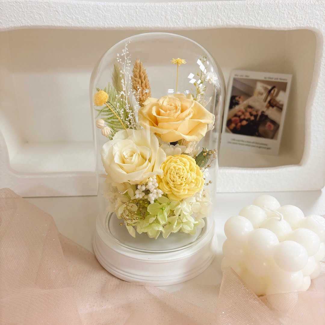 永生花夜灯玻璃罩-拍拍触控灯 扩香 开幕 生日礼物 yuflorist - 干燥花/捧花 - 植物．花 多色
