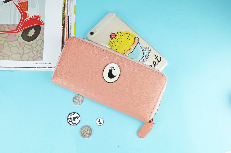 " OLD ROSE " Zip Around Long Wallet / Cow Leather 錢包- 皮革-財布 - 皮夹/钱包 - 真皮 粉红色