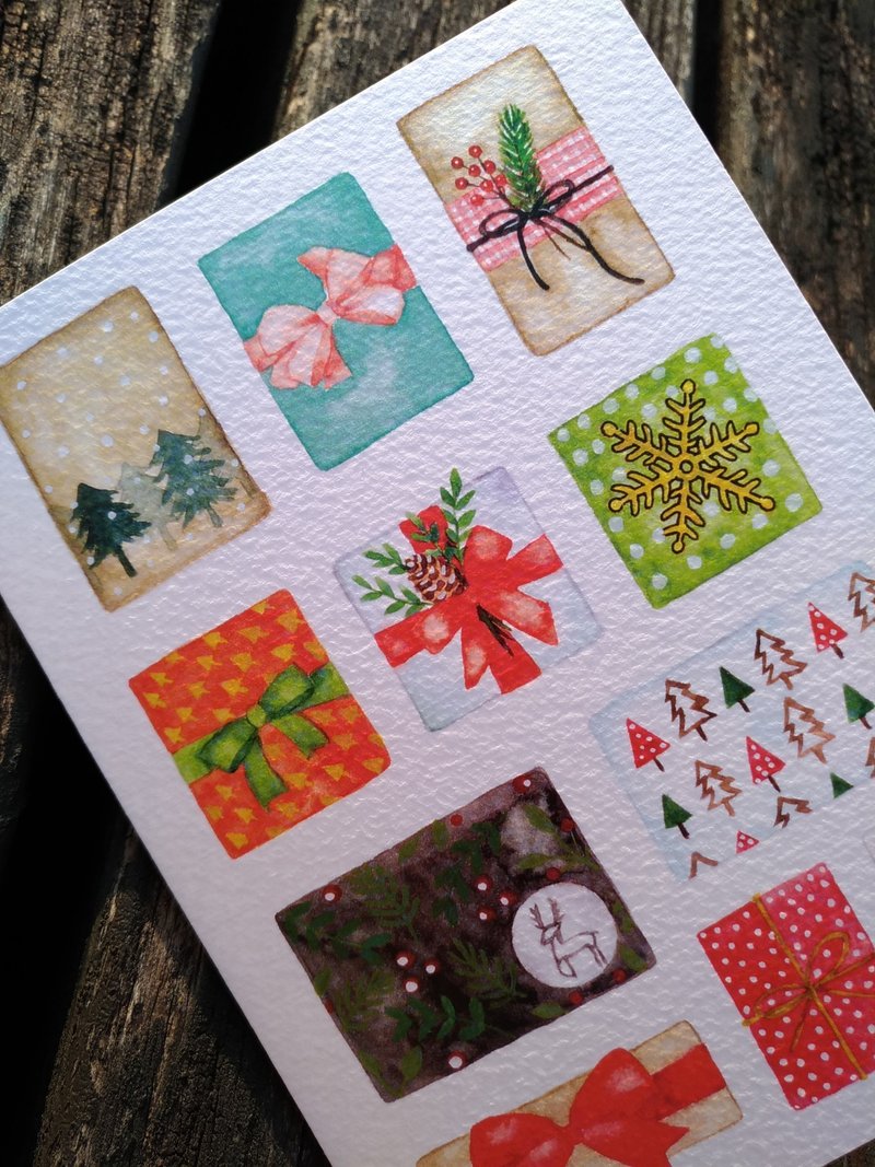 手绘水彩风耶诞礼物插画 卡片 圣诞卡 印刷品 - 卡片/明信片 - 纸 多色