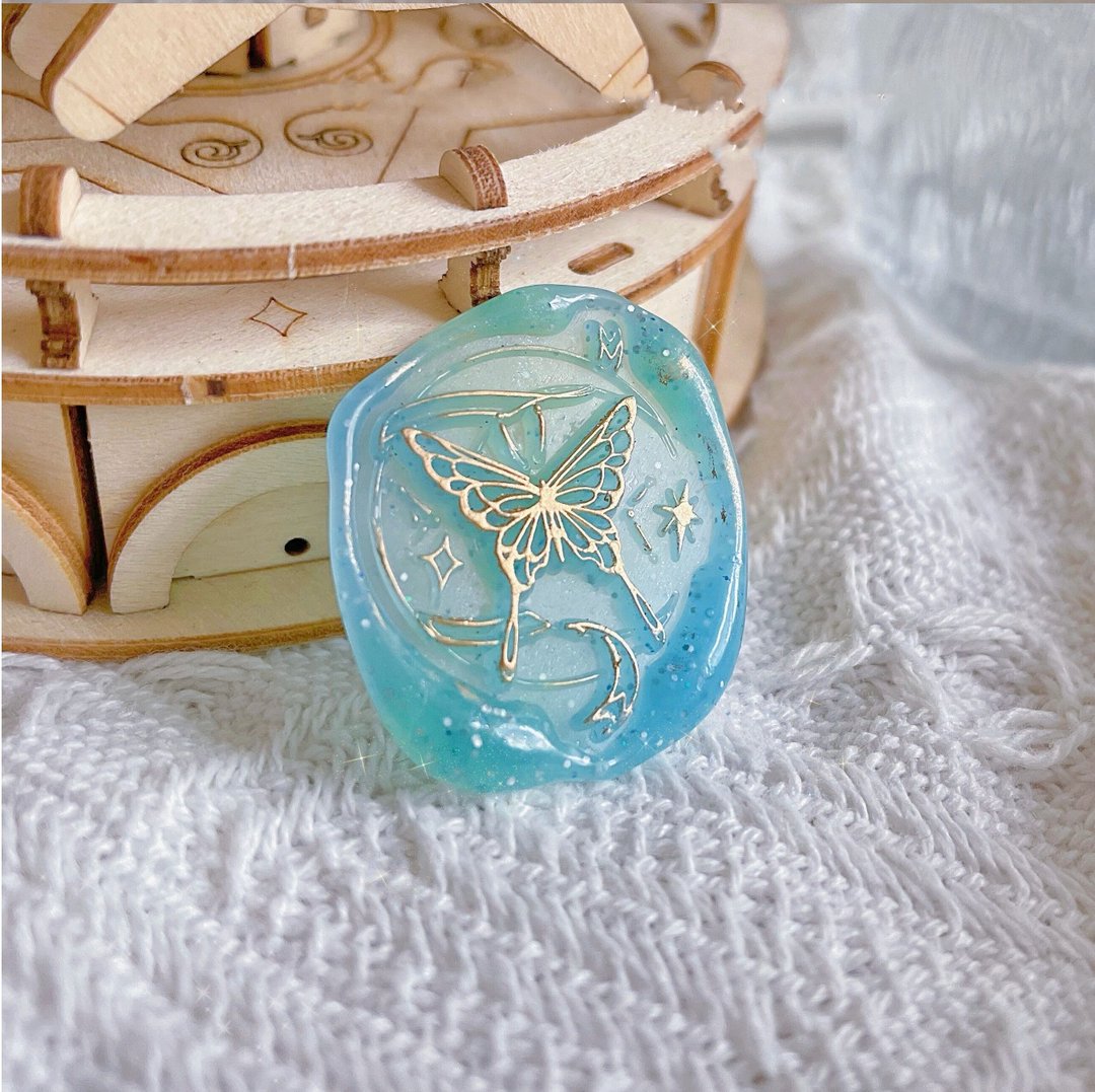 新月蝴蝶 火漆封蜡章  Wax seal - 印章/印台 - 铜/黄铜 蓝色