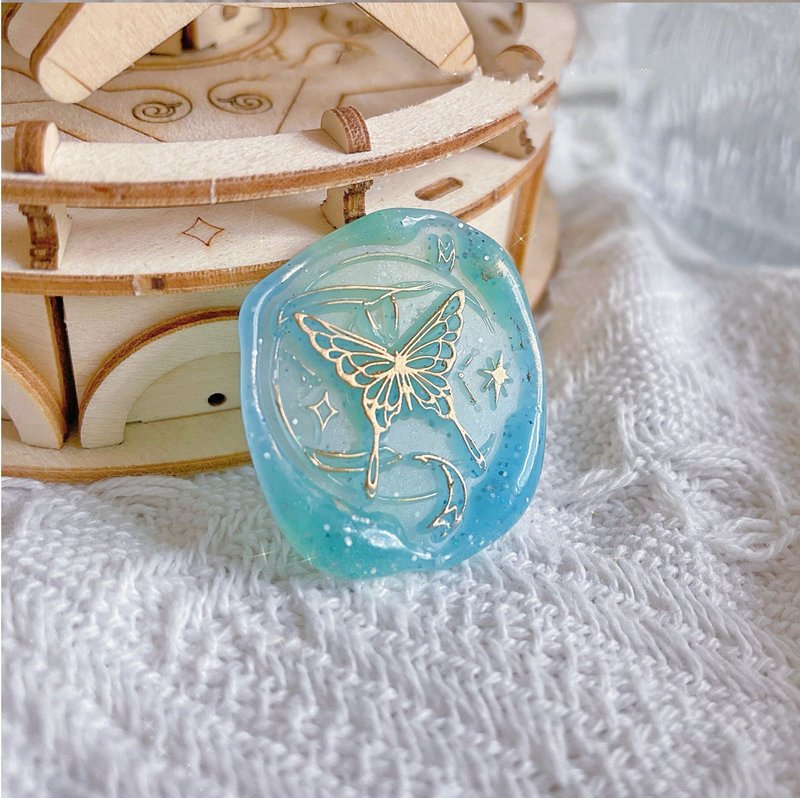 新月蝴蝶 火漆封蜡章  Wax seal - 印章/印台 - 铜/黄铜 蓝色